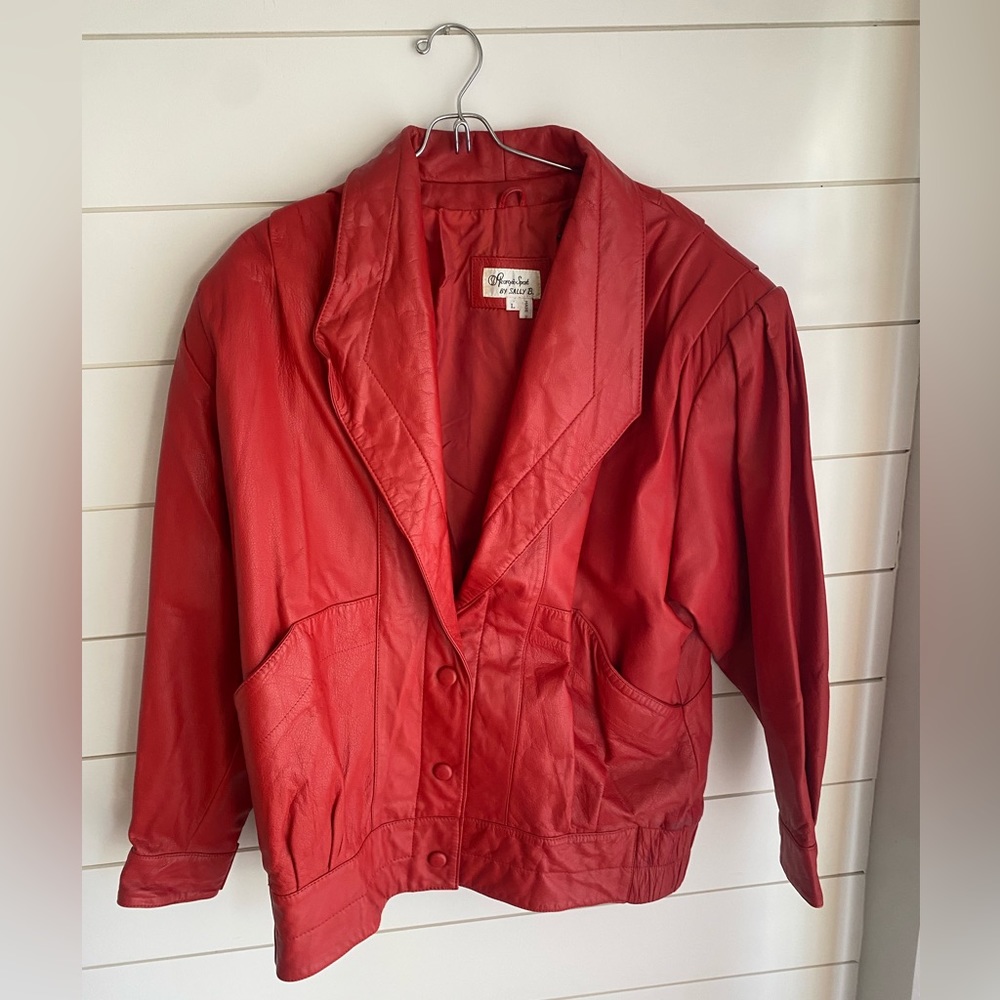 Red Leather Jacket and Skirt.